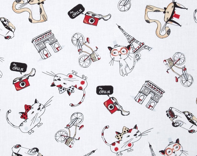 Timeless Treasures Francophile Paris Cat Cloud Premium Quality 100% Cotton Fabric (TT256)