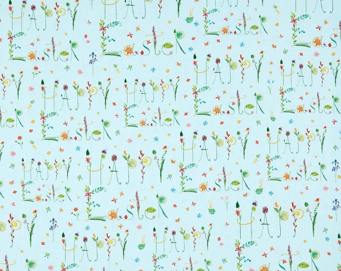 Quilting Treasures Happy Easter Happy Easter Words Light Blue Premium Quality 100% Cotton Fabric (QT800)