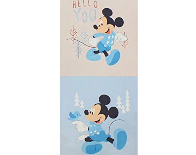 Disney Mickey Little Meadow Multi 18'' Panel In Fabric, Blue Camelot 100% Cotton fabric by the panel  (CA966)