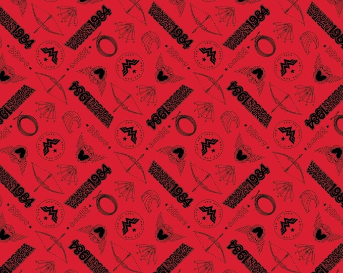 Camelot Fabrics Wonder Woman 1984 Coll Tossed Icons Red Premium Quality 100% Cotton Fabric (CA1384KK)