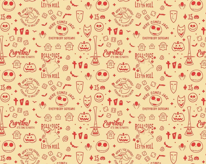 Camelot Fabrics Disney Nightmare Before Christmas Master of Fright Creepy Celebration Cream Premium Quality 100% Cotton Fabric (CA1069KK)
