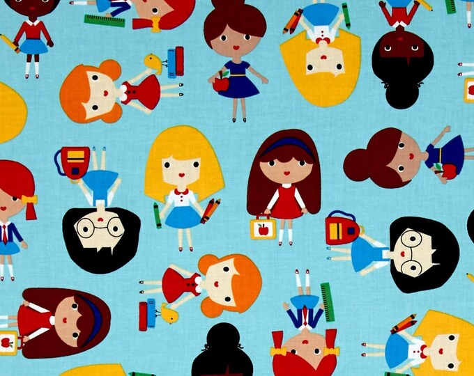 Robert Kaufman Back To School Schoolgirls Aqua Premium Quality 100% Cotton Fabric (RK37)