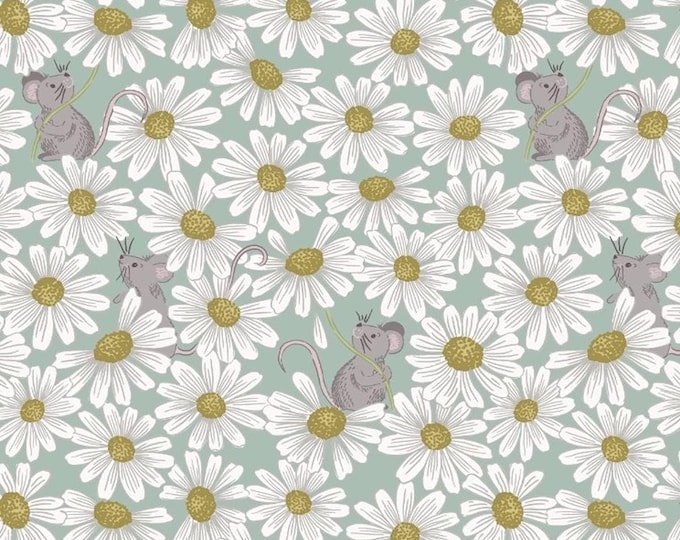 Lewis & Irene Love Me Love Me Not Little Mouse Daisy Duck Egg/Multicolor Premium Quality 100% Cotton Fabric (M424)