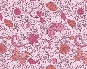 Lewis & Irene Sew Mindfull Floral Flow Peaceful Pink Premium Quality 100% Cotton Fabric (M483)