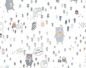Dear Stella The Big Freeze Bear Hike White Premium Quality 100% Cotton Fabric (TT285BB)
