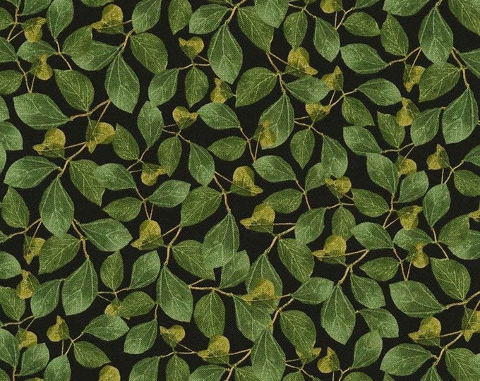 Timeless Treasures Black Leaves Premium Quality 100% Cotton Fabric (TT880)