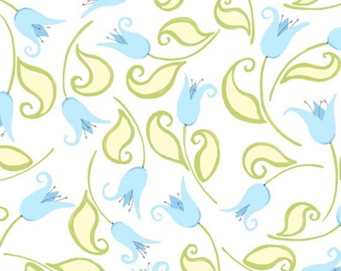 Susybee Blue Teal Tulips and Bees Premium Quality 100% Cotton Fabric (SB99)