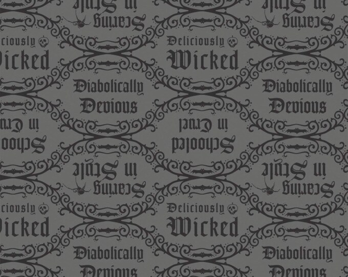 Camelot Fabrics Villain's Diabolical Quotes in Gray Premium Quality 100% Cotton Fabric (CA1331KK)