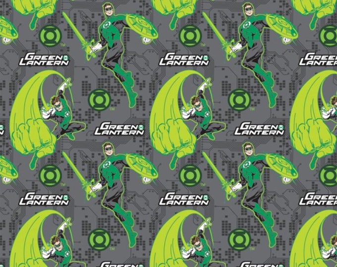 Camelot Fabrics Green Lantern Fear Nothing Grey Premium Quality 100% Cotton Fabric (CA1434KK)