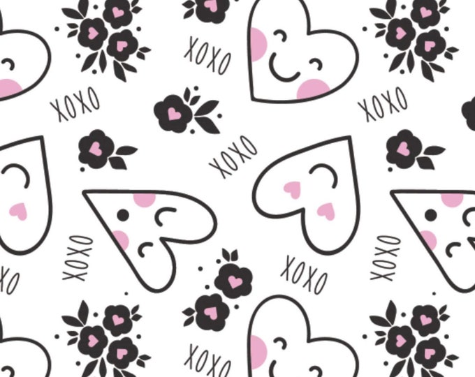 Camelot Fabrics Personified Hearts White/Pink Premium Quality 100% Cotton Fabric (CA1409KK)