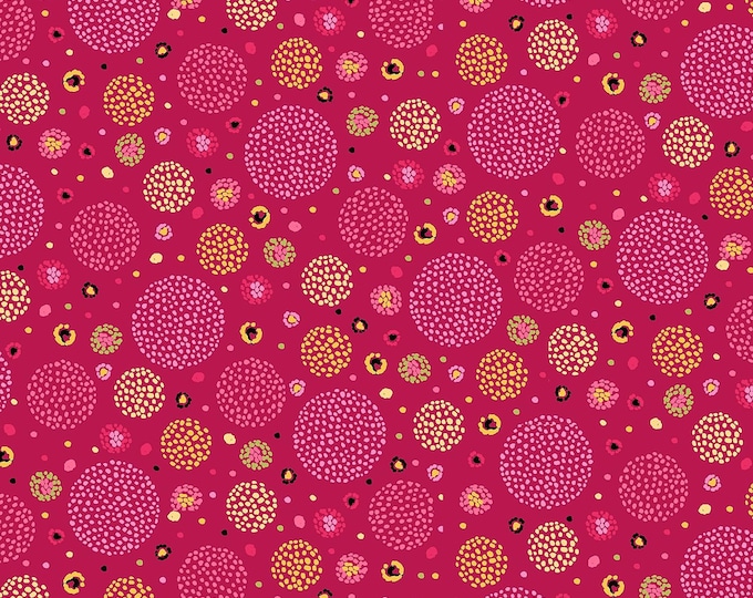 Quilting Treasures Aziza Dotted Circles Azalea Premium Quality 100% Cotton Fabric (QT999)
