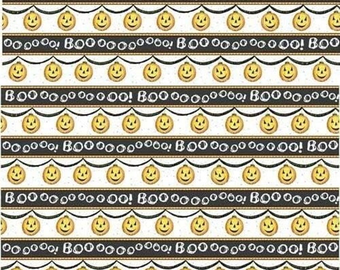 Quilting Treasures White-Pumpkin/Boo Stripe Vertical Premium Quality 100% Cotton Fabric (QT116)