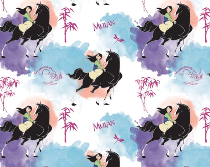 Camelot Fabrics Disney Princess Mulan Journey of My Own White Premium Quality 100% Cotton Fabric (CA562KK)