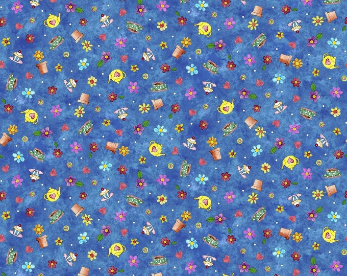 Quilting Treasures Shop Hop Tossed Motifs Blue Premium Quality 100% Cotton Fabric (QT1068)