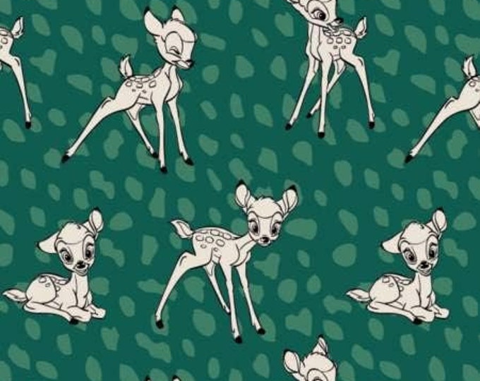 Camelot Fabrics Disney Cute & Wild Bambi Fawn Print Green Premium Quality 100% Cotton Fabric (CA1181KK)