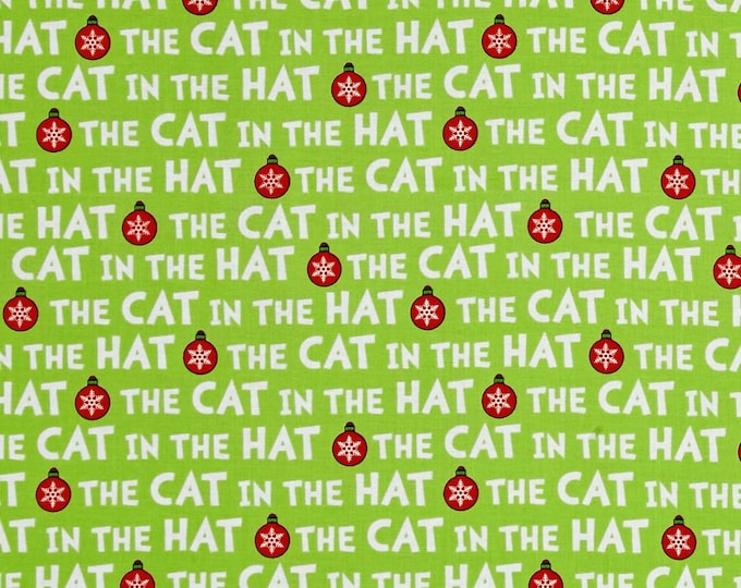 Robert Kaufman Cat in The Hat Christmas Words, Green Premium Quality 100% Cotton Fabric (RK323)