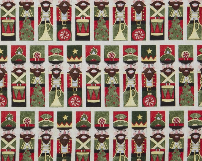 Springs Creative Christmas Nutcracker Stripes White Premium Quality 100% Cotton Fabric (TT707SC)