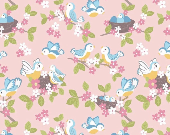 Lewis & Irene So Darling Bluebirds on Rose Pink Premium Quality 100% Cotton Fabric (M486)