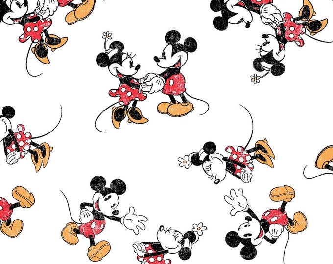 Springs Creative Disney Mickey & Minnie Mouse Vintage Scattered White Premium Quality 100% Cotton Fabric (SC1518KK)