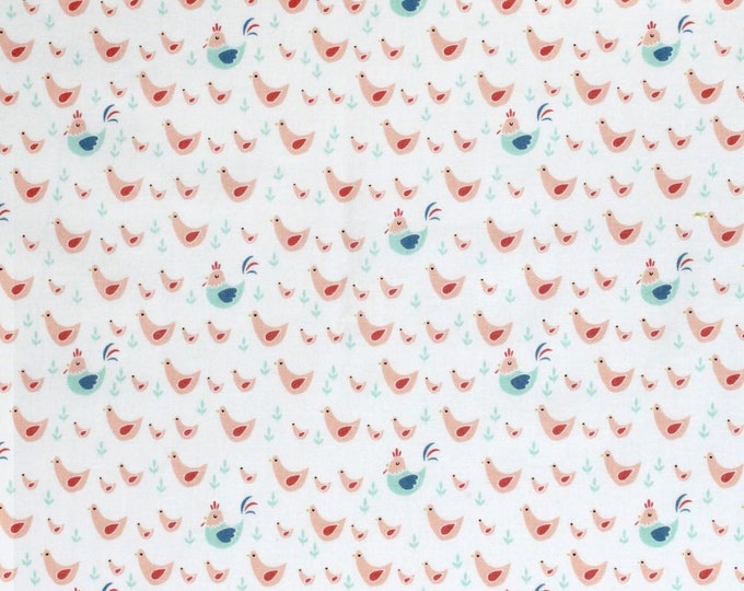 Camelot Fabrics Cluck Moo Oink Chickens Peach Premium Quality 100% Cotton Fabric (CA1158)