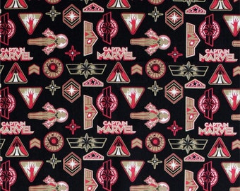 Camelot Fabrics Marvel Heroes Captain Marvel Logo Toss Blue Premium Quality 100% Cotton Fabric (CA859KK)