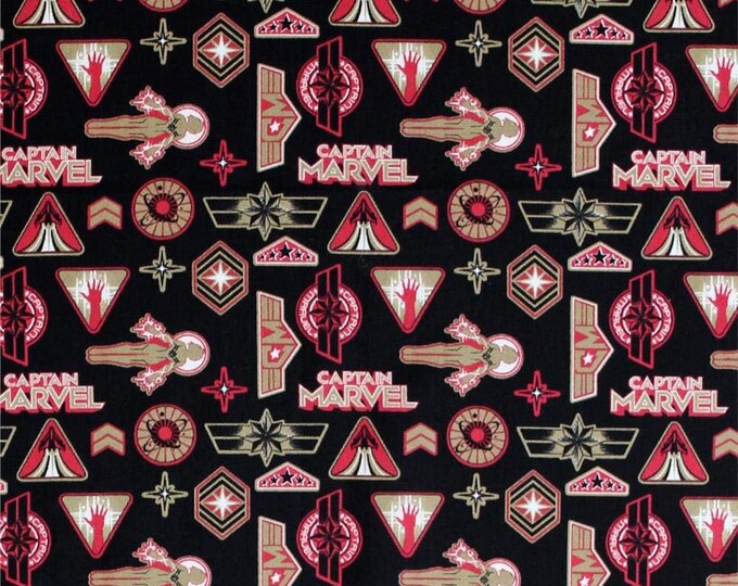 Camelot Fabrics Marvel Heroes Captain Marvel Logo Toss Blue Premium Quality 100% Cotton Fabric (CA859KK)