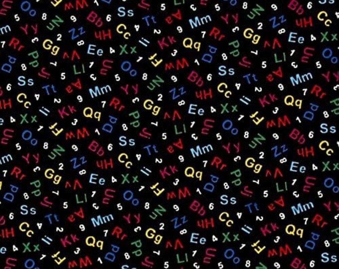 Elizabeth's Studio Think Positive Letters & Numbers Black Premium Quality 100% Cotton Fabric (ES98)