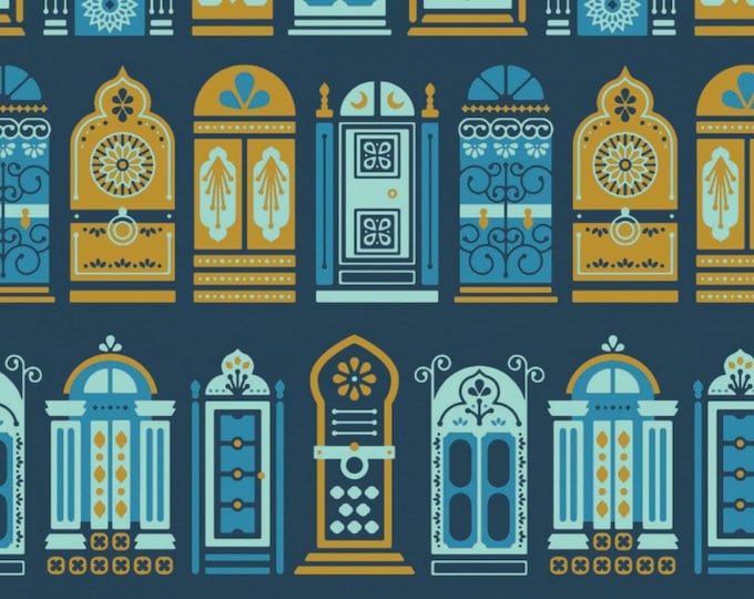 Camelot Fabrics Moroccan Nights Collection Moroccan Doors Blue Premium Quality 100% Cotton Fabric (CA825KK)