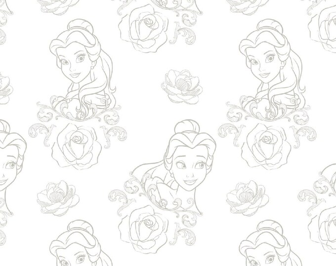 Camelot Fabrics Disney Beauty and The Beast Belle Bold as a Rose Grey/White Premium Quality 100% Cotton Fabric (CA102)