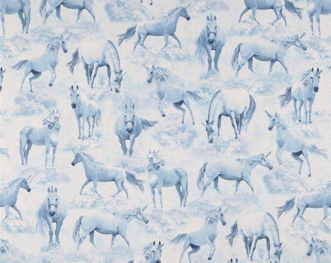 Timeless Treasures Unicorns Blue Premium Quality 100% Cotton Fabric (TT851)
