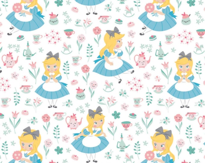 Camelot Fabrics Disney Alice in Wonderland in a World of My Own White Premium Quality 100% Cotton Fabric (CA1441KK)