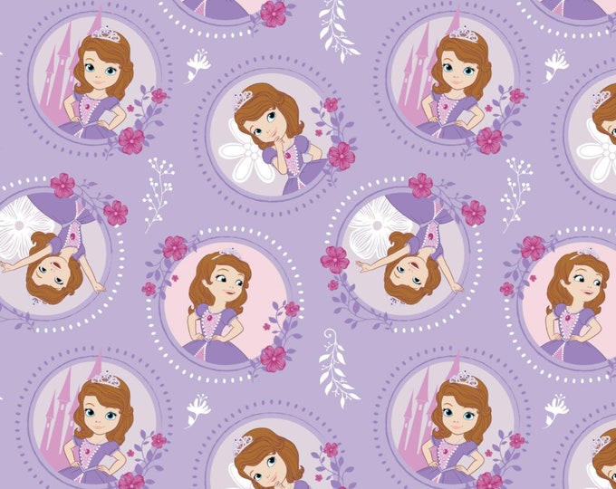 Camelot Fabrics Disney Sofia the First Floral Frame in Pastel Lavender Premium Quality 100% Cotton Fabric (CA747)