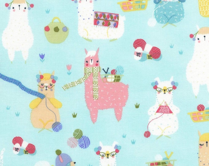 Timeless Treasures Knitting Alpacas Aqua Premium Quality 100% Cotton Fabric (TT1020)