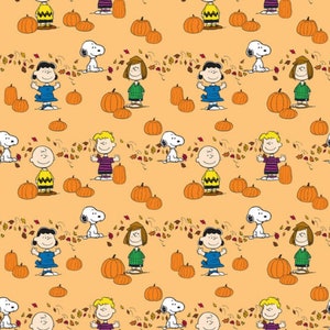 Springs Creative Peanuts Pumpkin Patch Snoopie in Orange Premium Quality 100% Cotton Fabric (TT1220SC)