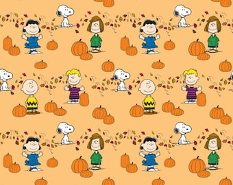 Springs Creative Peanuts Pumpkin Patch Snoopie in Orange Premium Quality 100% Cotton Fabric (TT1220SC)