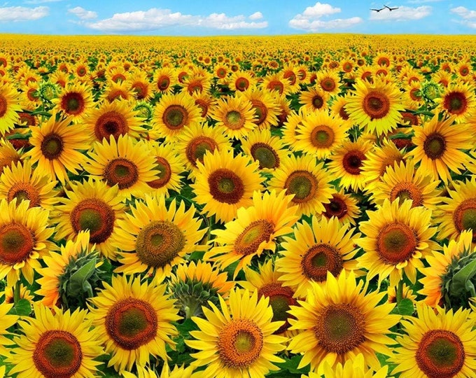 Elizabeth's Studio Blue Sunflowers Afternoon 24x43in. panel Premium Quality 100% Cotton fabric by the Panel (ES439)