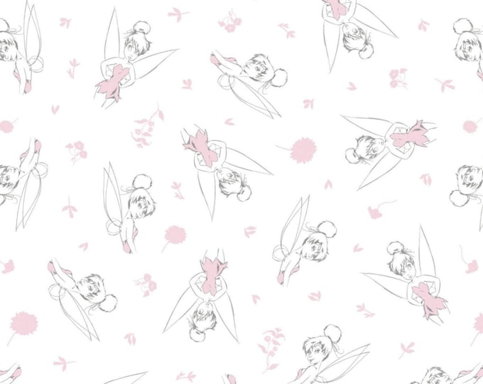 Camelot Fabrics Disney Tinkerbell Tinkerbell Tossed in Pink Premium Quality 100% Cotton Fabric (CA1091KK)