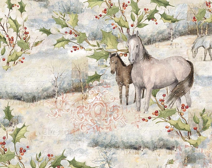 Mid Winter Scenic Horses  Springs Creative 100% cotton 43" wide fabric Sold by the Yard (SC280AA)