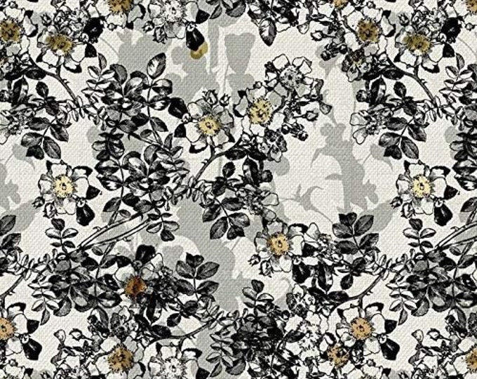 David Textiles Paris Midnight Leaves Metallic Ivory Premium Quality 100% Cotton Fabric (DA85)