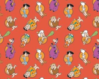 Camelot Fabrics The Flintstones 2 Stone Age Family Tossed Red Premium Quality 100% Cotton Fabric (CA867KK)