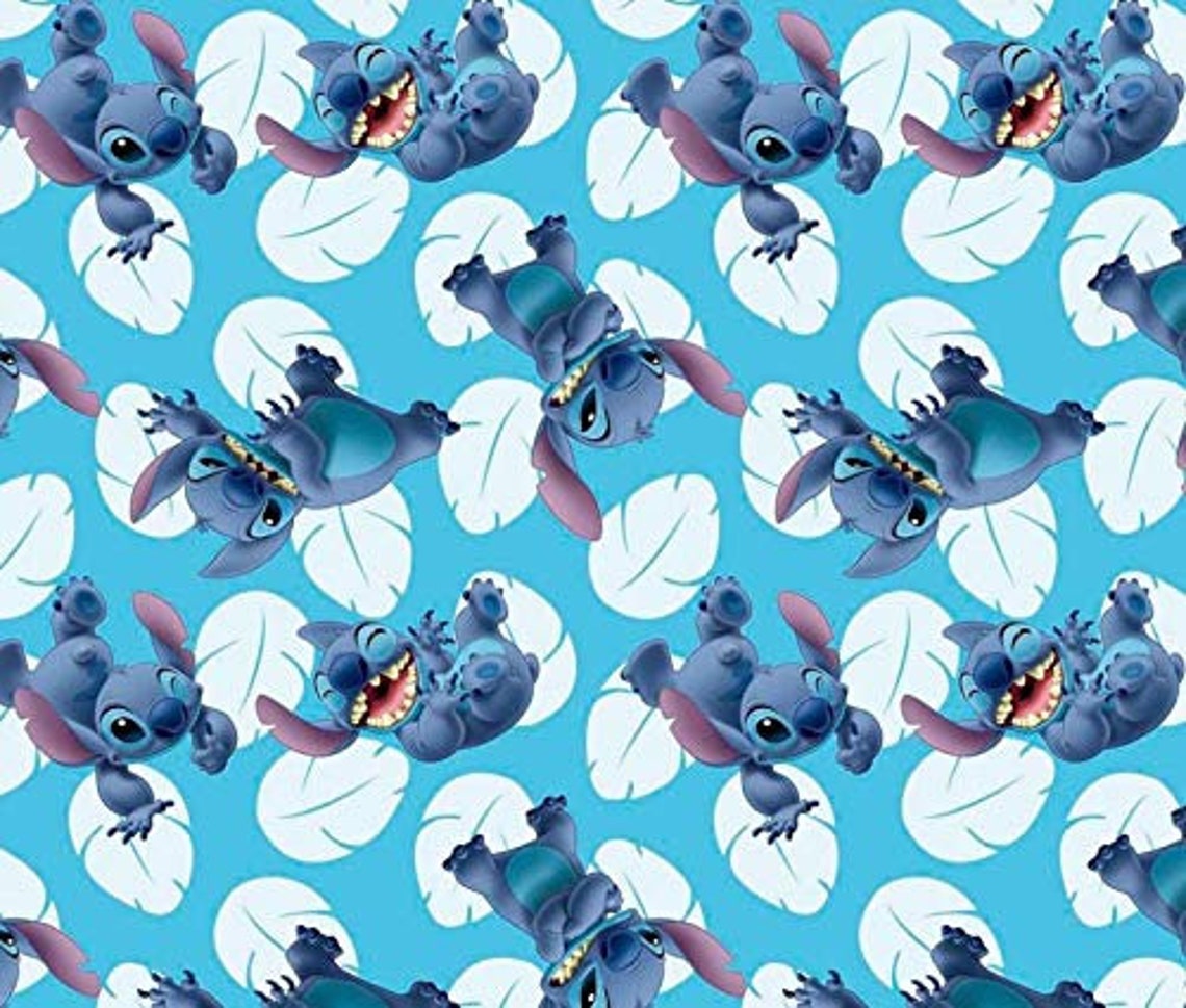 Disney Lilo & Stitch Many Faces of Stitch Toss on Blue Cotton | Etsy