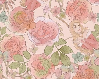 Springs Creative Disney Princess Sleeping Beauty Aurora Floral Peach Premium Quality 100% Cotton Fabric (SC35XX)