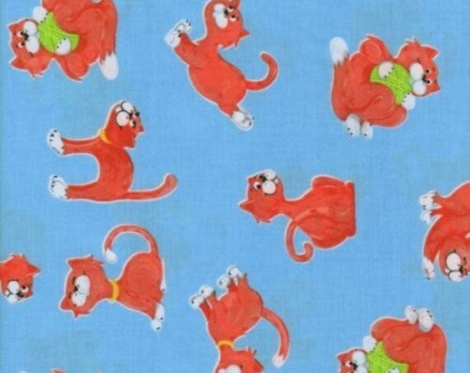 Susybee Purrl Play Allover Blue Flannel Premium Quality 100% Cotton Fabric (SB119)