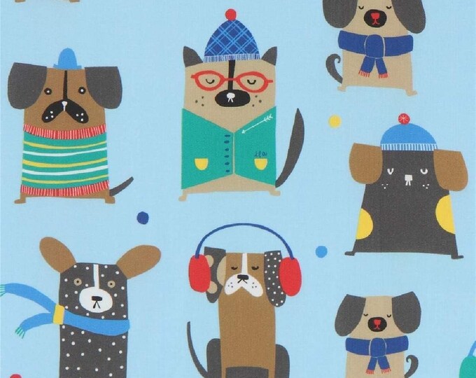 Quilting Treasures Chilly Dogs Winter Dogs Blue Premium Quality 100% Cotton Fabric (QT1093)
