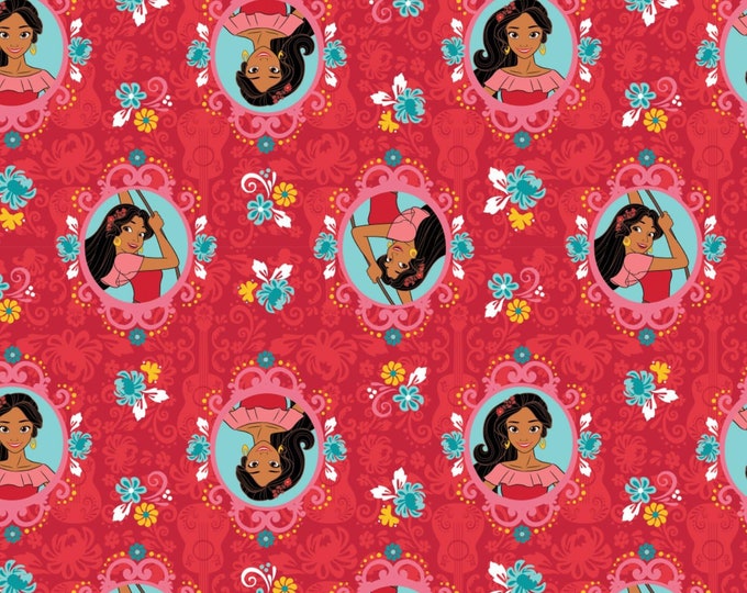 Camelot Fabrics Disney Elena of Avalor Floral Frame in Ruby Premium Quality 100% Cotton Fabric (CA134)