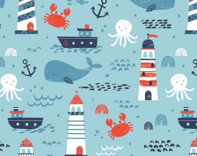 Camelot Fabrics Nautical Collection Beyond The Sea Blue Premium Quality 100% Cotton Fabric (CA1044KK)
