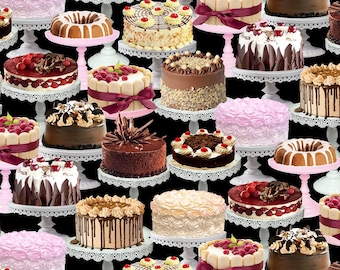 Timeless Treasures Let Them Eat Cakes Black/Multicolor Premium Quality 100% Cotton Fabric (TT26XX)