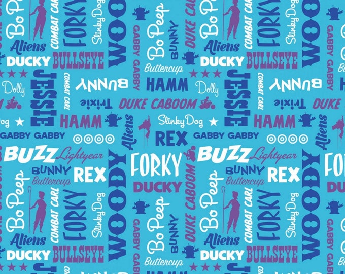 Camelot Fabrics Disney Toy Story Toy Names in Blue Premium Quality 100% Cotton Fabric (CA875KK)