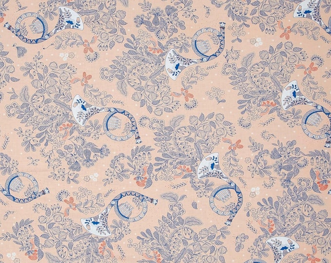 Quilting Treasures Melodie Decorative French Horns Light Peach Premium Quality 100% Cotton Fabric (QT1227KK)