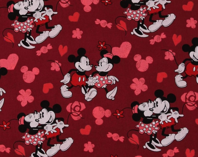 Springs Creative Mickey Mouse and Minnie Mouse in Love Hearts Valentine's Day Premium Quality 100% Cotton Fabric (SC1157BB)